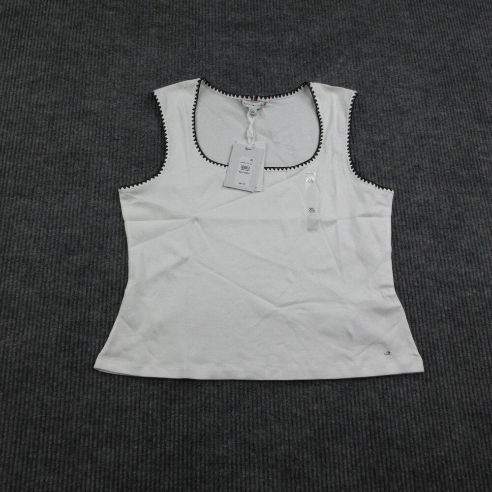 Tommy Hilfiger Tank Womens XL White Jersey Scoop Neck Embroidered Slim NWT